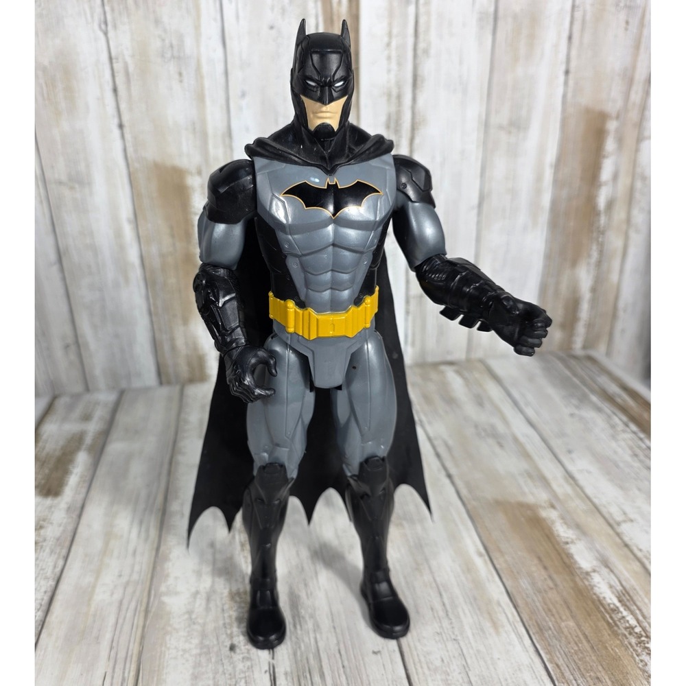 DC Comics Batman Action Figure 12 Inch Grey Black Suit Yellow Belt Fabric Cape